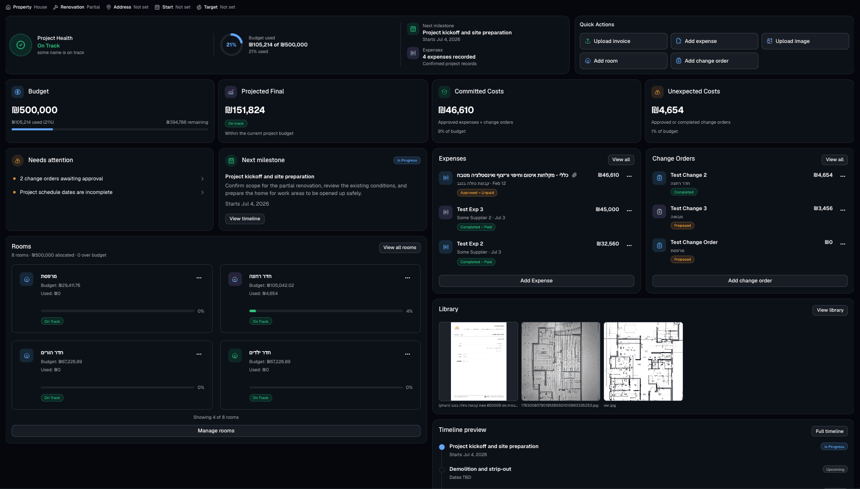 Lummai dashboard showing budgets, floor plans, and team collaboration